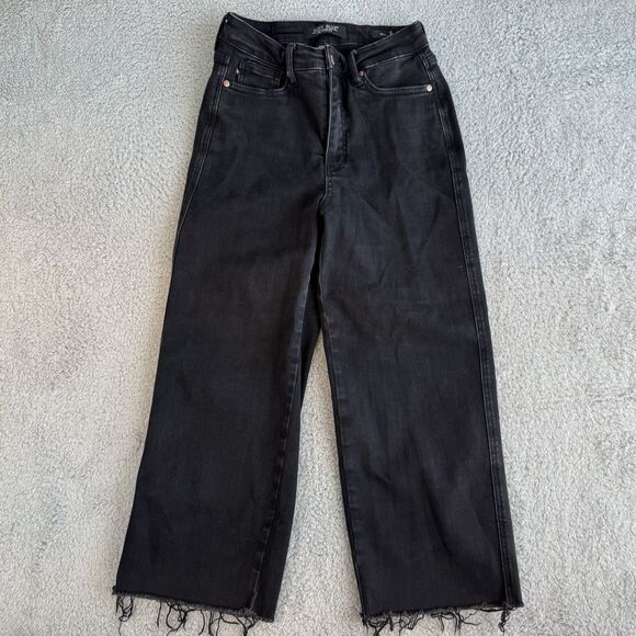 Judy Blue Jeans Womens 5/27 Black Wide Leg Cropped Stretch Denim Frayed Hem - Picture 1 of 11